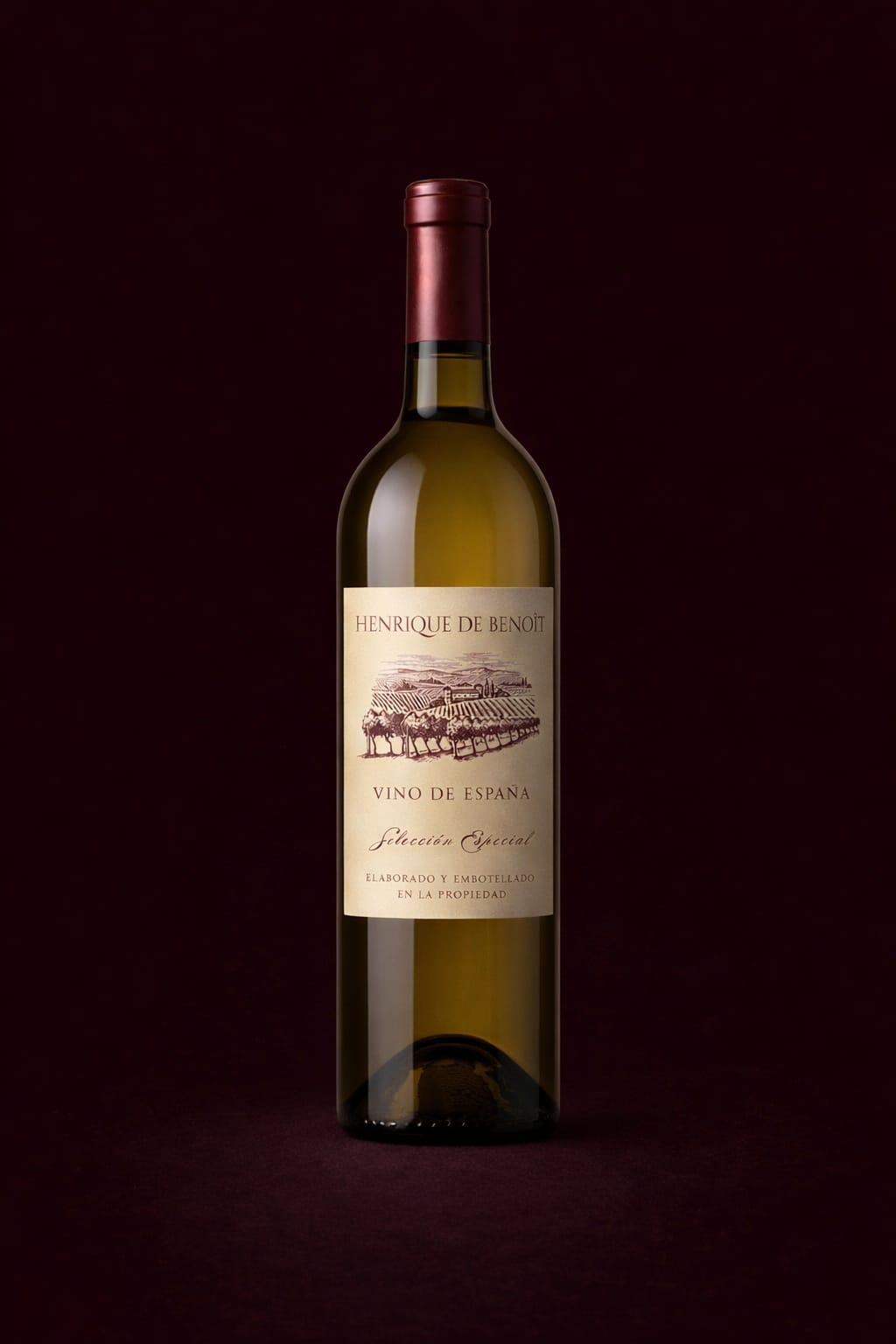 Botella de vino Henrique de Benoit. Parcela Opus X de 1933. El malvar madrileño, la variedad por antonomasia de Madrid. Regionalista e indígena, que hace de cada elaboración una botella única. Vino auténtico y leal al terruño. Pueblo de Madrid. Bodega Familiar Madrileña